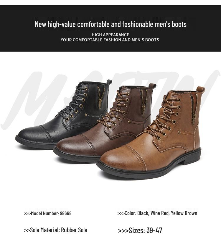 Men's British Style Winter Leather High-Top Boots for Casual Outdoor Workwear
