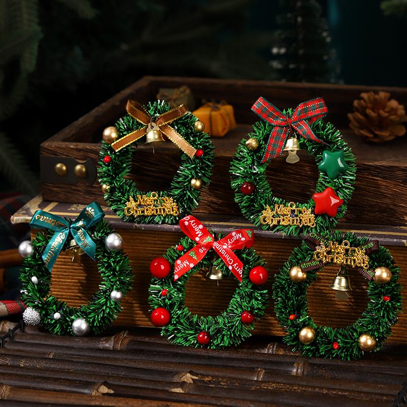 Mini Christmas Wreath Hanging Bell: Festive Car, Tree, and Window Decoration Pendant