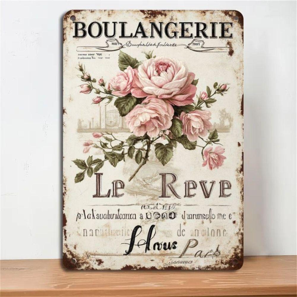Vintage Metal Flower Wall Art Poster, 20x30cm Decorative Home Garden Sign
