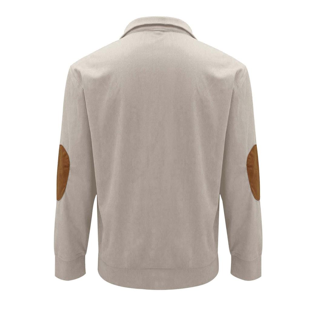 New Men's Casual Corduroy Patch Stand Collar Sweatshirt - Loose Fit Oversized Menswear