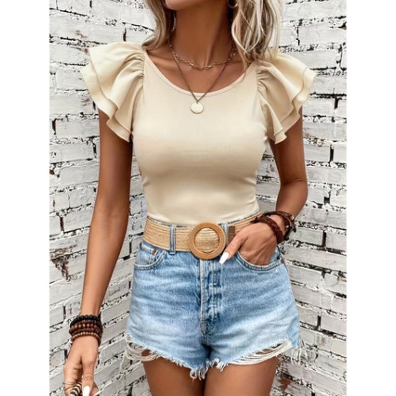 

Женские летние трикотажные ажурные топы с короткими рукавами, новые облегающие повседневные топы XXL абрикосовый