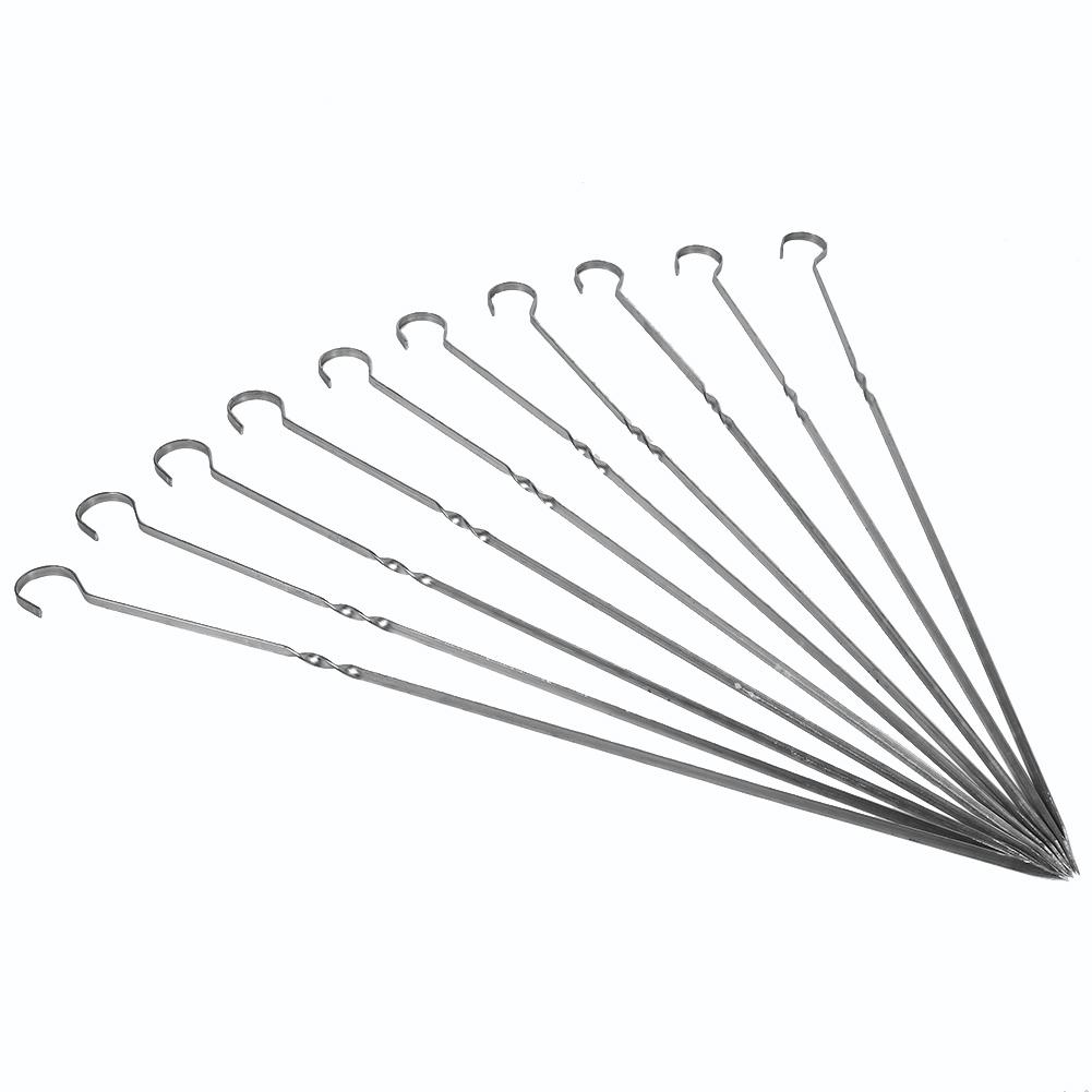 

10PCS BBQ Barbecue Grilling Cooking Long Stainless Steel Kabob Kebab Flat Skewers Needle New