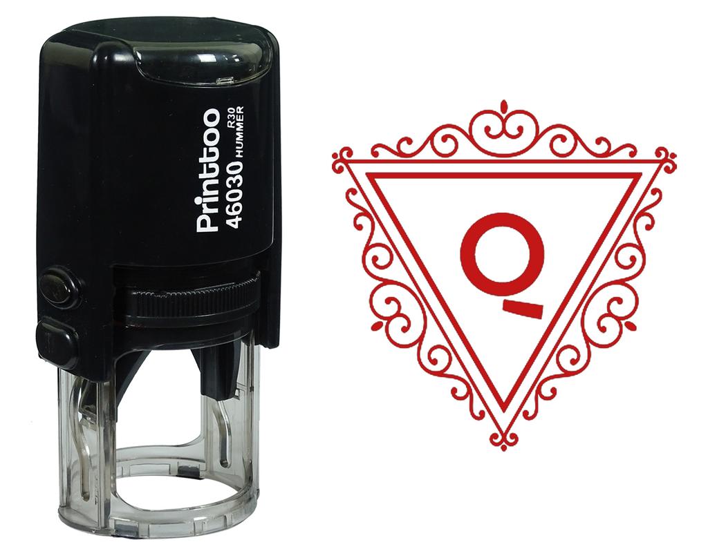 Printtoo Q Alphabet Swirl Border Triangle Monogram Initial Self Inking Rubber Stamp Office