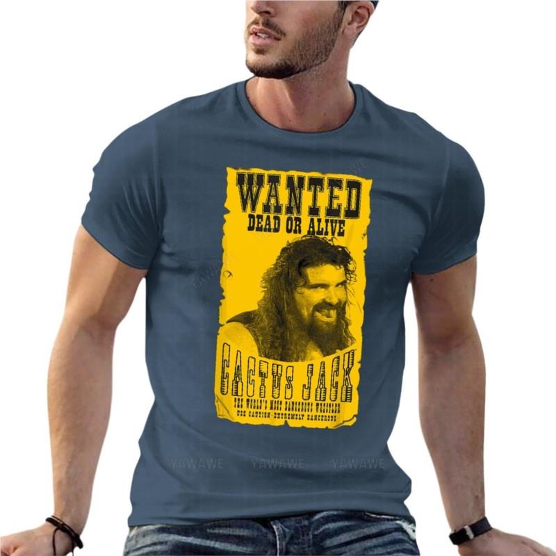 

Cactus Jack Wanted Dead Or Alive Mankind Mick Foley Oversized TShirts For Mens Clothing Short Sleeve Streetwear Plus Size Tops S