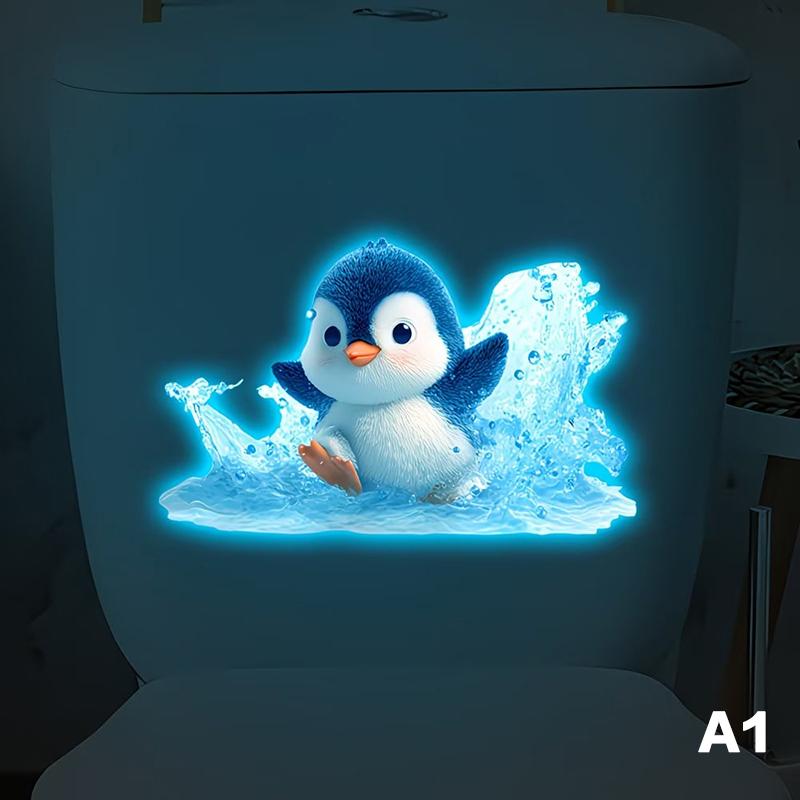 Autocolant Penguin Luminescent la Întuneric pentru Toaletă Decal Luminoase pe Sticlă Amovibile pentru Baie Camera Copiilor Decorare Perete