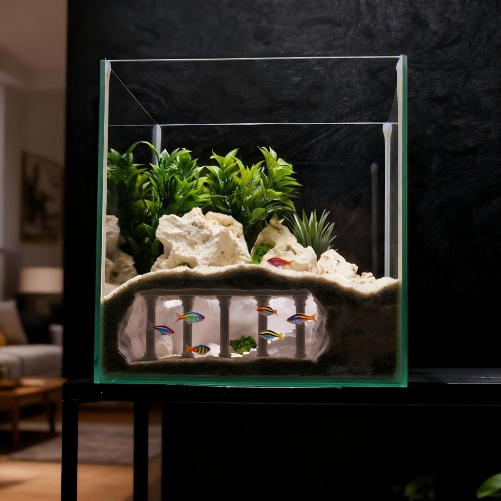 Simulated Aquarium Cave Tunnel Artificial Roman Column Shrimp Hiding House  For Home Office Desk