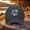Autism Awareness Heart Puzzle Washed Baseball Cap Adjustable Cotton Outdoor Golf Hat