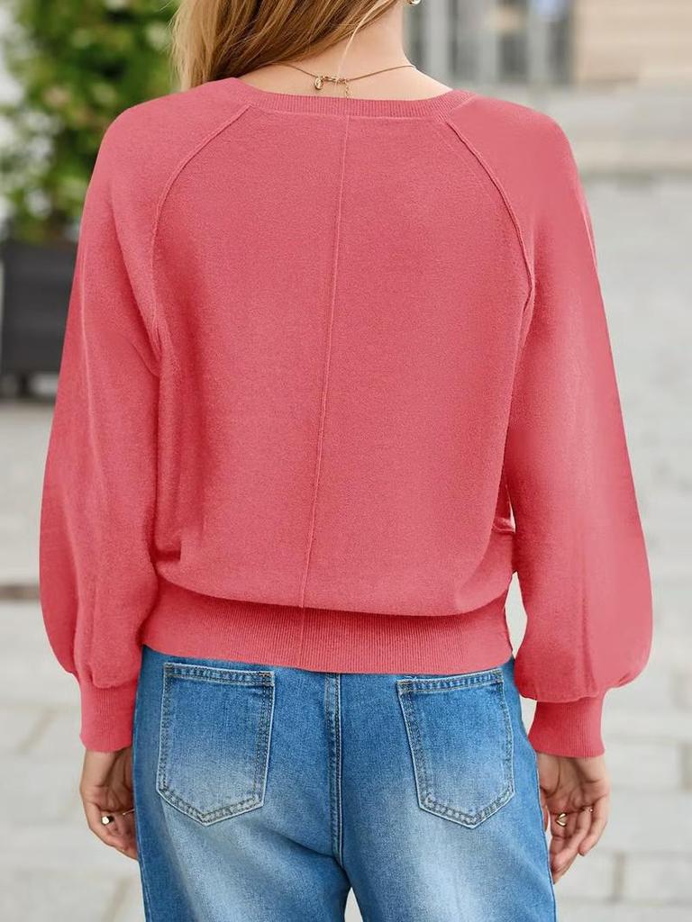 2025 European & American Women's Lantern Sleeve V-Neck Sweater