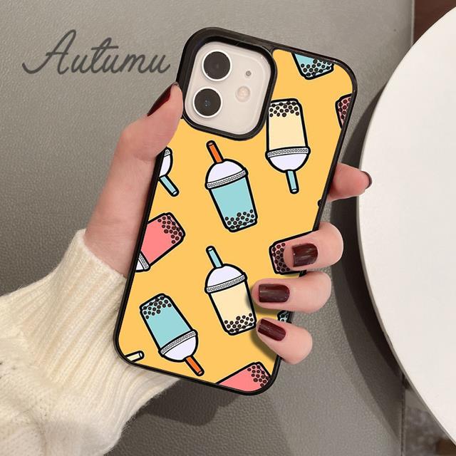 Niedliches Gesicht Boba Muster Handyhülle für iPhone 11 12 13 14 Pro Max mini XR XS SE 2020 7 8 Plus Samsung Galaxy S21 S22 Hülle