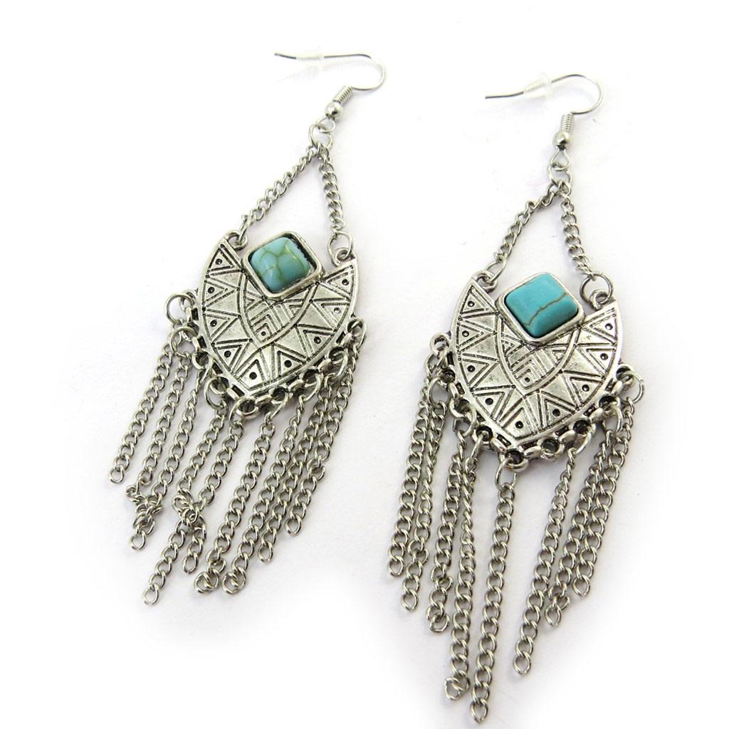 Les Trésors De Lily [N3707] - Silver Turquoise 'Navajos' Designer Earrings