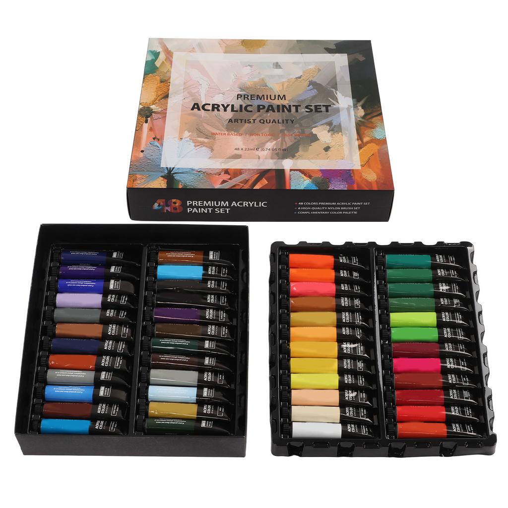 Acrylic Paint Kit 22ml Profession Handcraft DIY Painting Set with 6 Brushes 1 Color Palette for