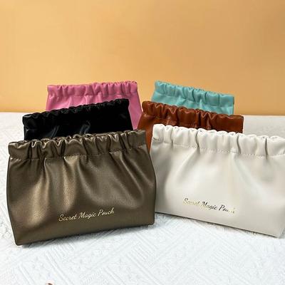 Jednobarevné tašky na drobné předměty Kosmetická taška v korejském stylu PU Leaf Spring Bag Travel