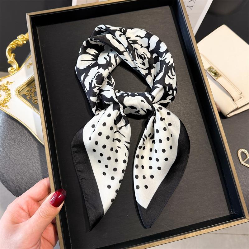 Romantic rose print silk scarf square scarf high-end sense versatile shawl sunscreen neck small square scarf headscarf women's scarf