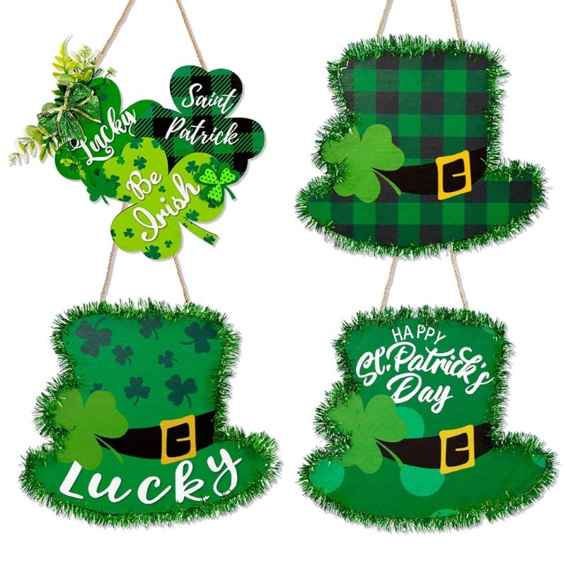 SaintPatricks Festival Pendant Shamrock Door Sign Hanging Signs Front Door Porch Board House Decoration Holiday Supply