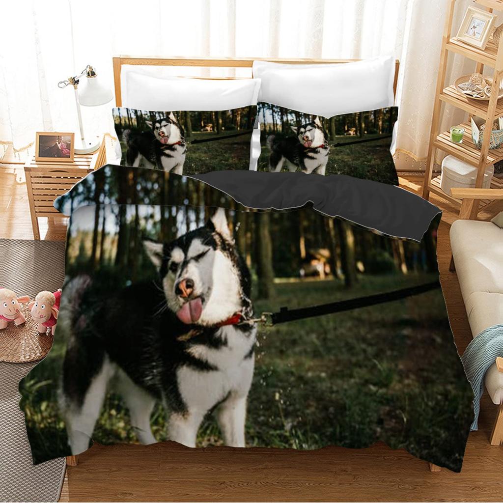 Boys Girls Duvet Covers Puppy Dog Husky Pattern White Duvet Children Cute Dog for Bedroom Decoration Dog Lovers Gifts Queen King