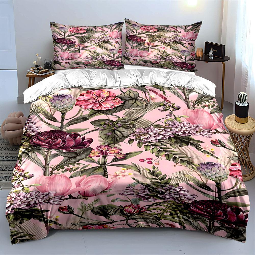 Exquisite pink floral pattern Print Bedding Set 1 Duvet Cover 2 Pillowcases for Adult and Children Luxury Gift Full Size