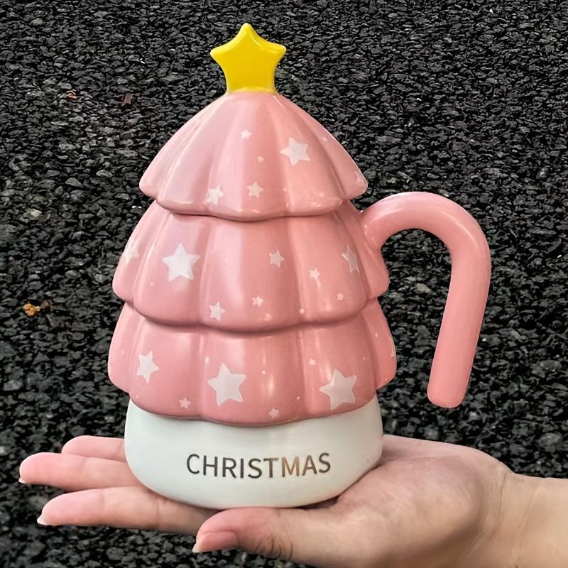 Christmas Tree Ceramic Coffee Mug with Lid ,Reusable, Dishwasher Safe, Perfect for All Seasons, Gifts