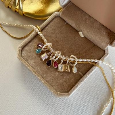 Collana con ciondolo di diamanti colorati in stile vintage con catena a forma di osso di serpente e catena per clavicola impilabile fai da te per donna