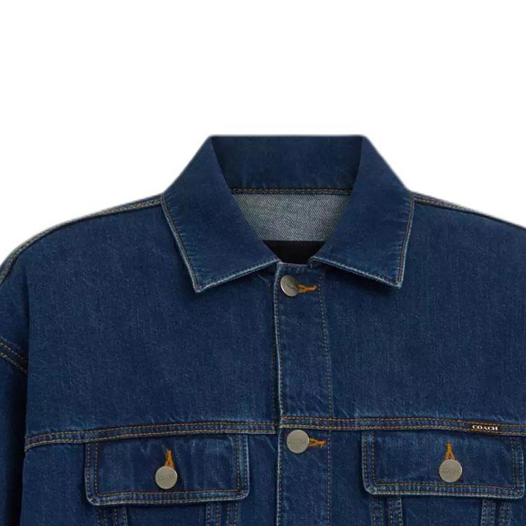 Coach Denim Jacket With Letter Print And Long Sleeves Men Jackets Blue CO801-COK