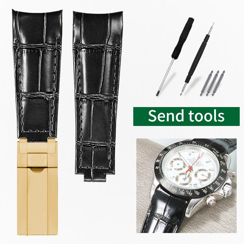 20mm Arc joint watch Strap For Rolex Genuine Leather watchband Submariner Daytona GMT men Original Style cowhide watch bracelet
