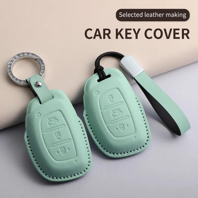 For Hyundai Creta Ix35 Ix45 I10 I30 I40 Car Keychain Protective Cover PU Leather Car Key Case Cover