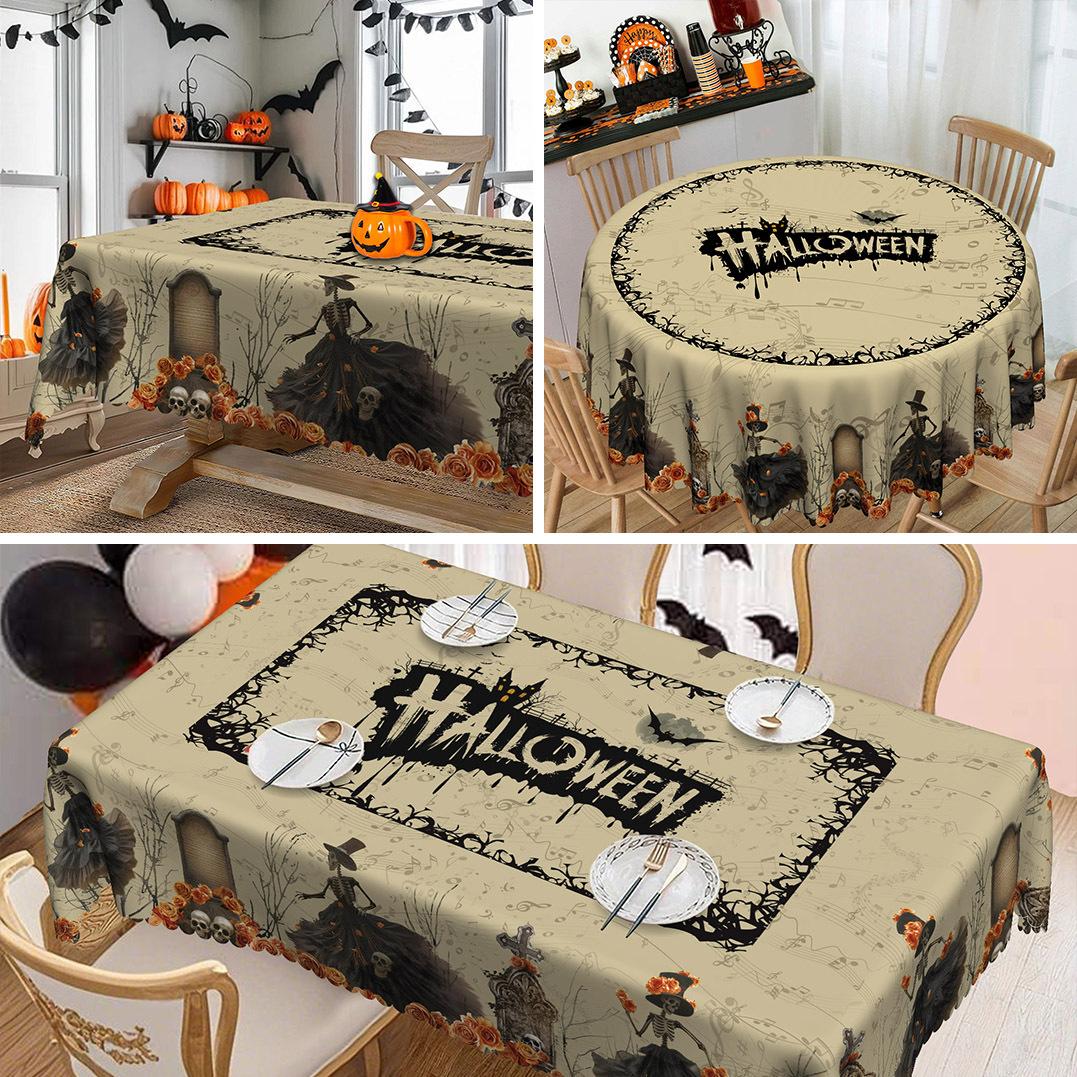 

Halloween Themed Tablecloth European Retro Pumpkin Skeleton Witch Decorating Table Cloth Party Atmosphere Setting Table Cloth Round tablecloth-152x152cm