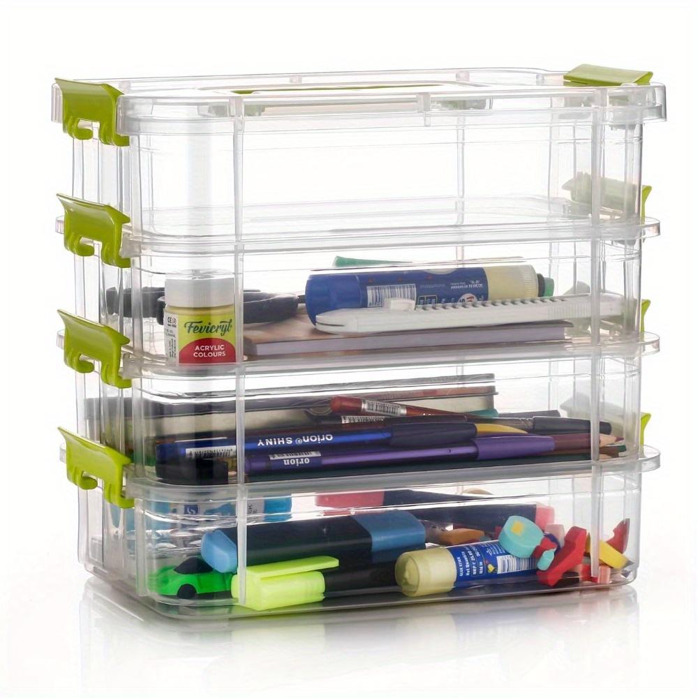 4-Layer Stackable Transparent Plastic Storage Box Portable Multi-Function Clear Organizer Tool for Home Office