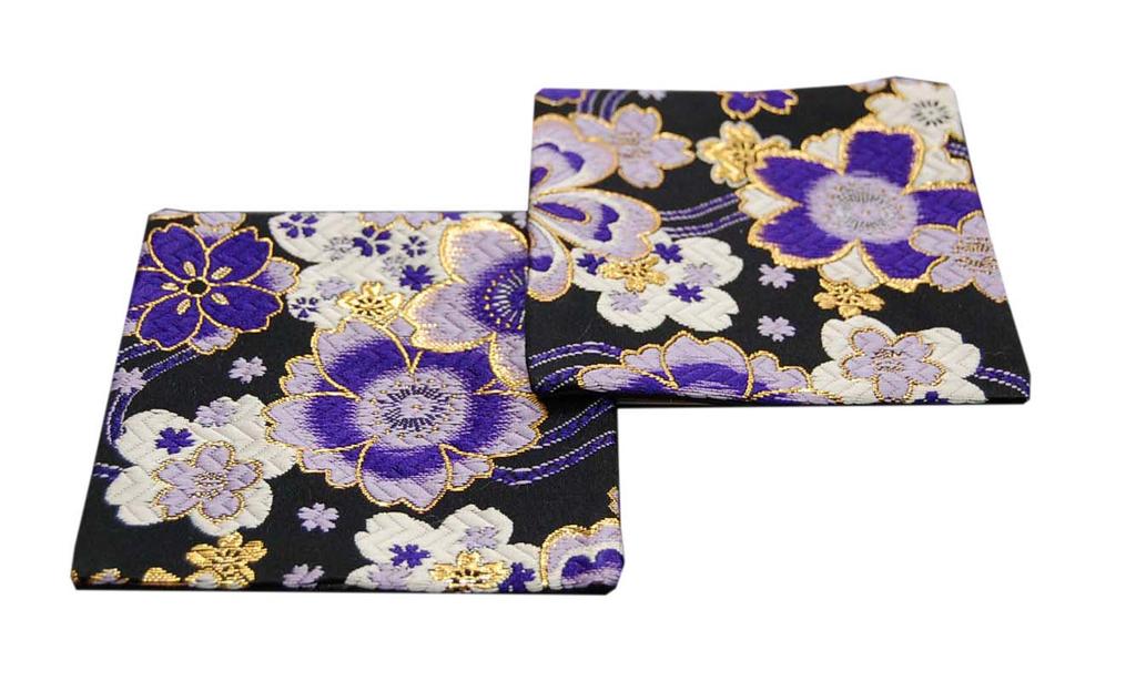 gold brocade kimono set of 2 Japanese-style coasters, (Murasakino)
