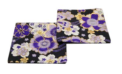 Gold Brocade Kimono Set of 2 Japanese-style Coasters, (Murasakino)