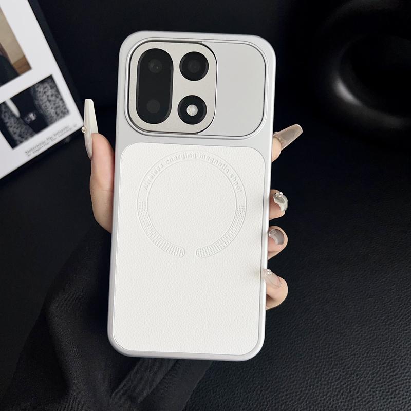 For OnePlus 15 Case Embossed Litchi Pattern Leather Magnetic Wireless Charging Anti-Fingerprint Comfortable Grip Soft Cover