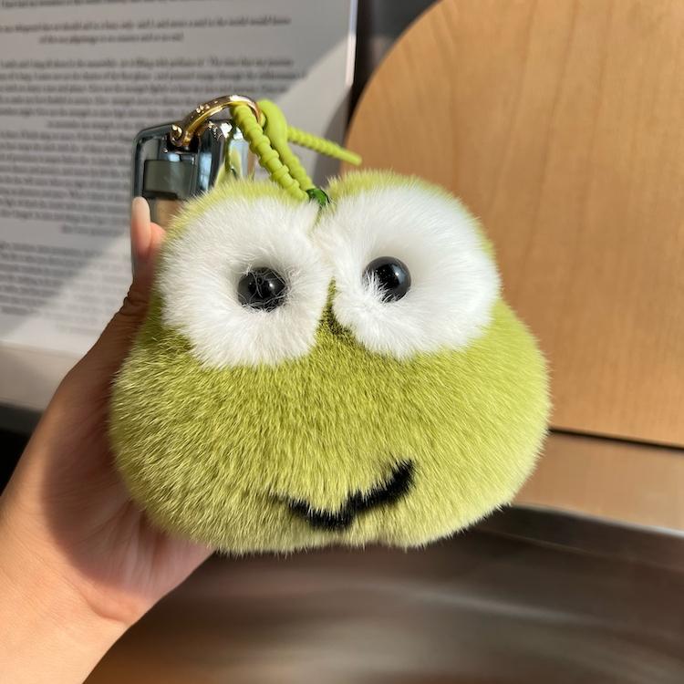 [Niedlicher kleiner Frosch] Echter Rexkaninchenhaar Auto Schlüsselanhänger Anhänger ins Pompon Buchtaschenanhänger Geschenk
