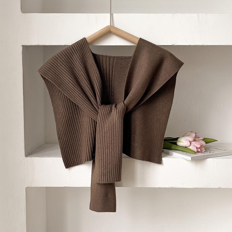 Autumn Winter Korean Knit Shawl Female Blouse Shoulders Fake Collar Cape Knotted Scarf Solid Color Neck Guard Scarve For Women