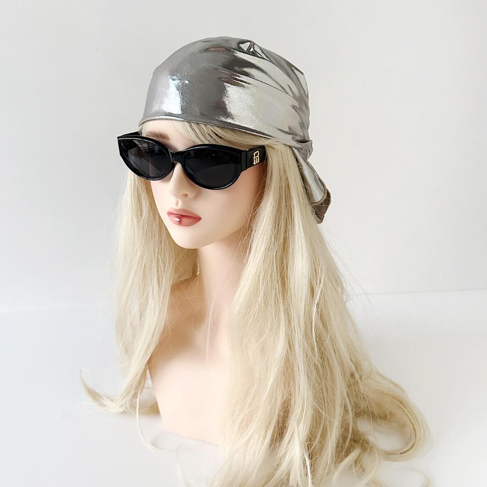 Y2K Liquid Silver Hair Scarf Hip Hop Punk Bandana Fashion Laser Color Hair Band Girls