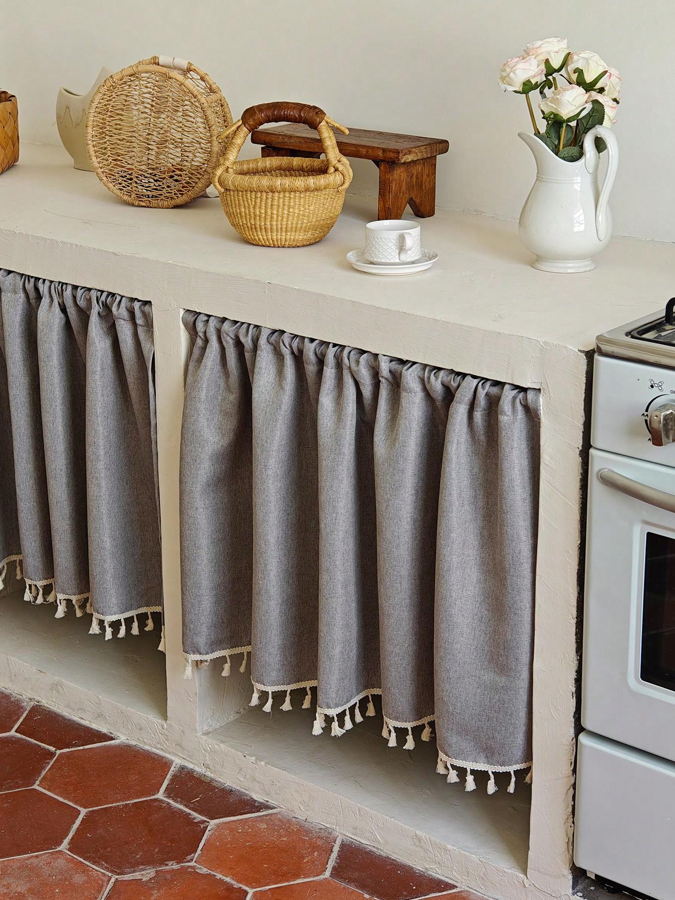 Beige Korte Kast Gordijn Stofdicht Onder Spoelbak Opberghoes Verberg Rommel Keuken Huisdecoratie Boerderij 140 x 90cm