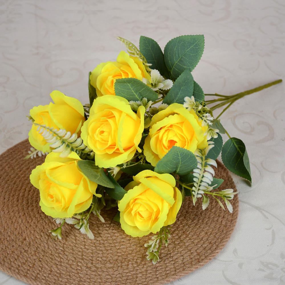 

7 Heads Real Happy Flower 8 Colors Mini Natural Simulated Rose Photography Photo Gift Rose Flowers Decorative Home Decorative жёлтый
