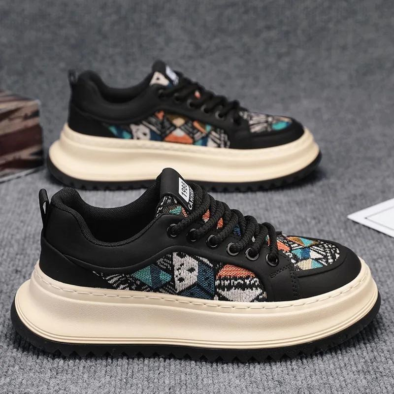 Men Sneaker Designer Fashion Casual Retro Skateboarding Shoes Leather Fabric Breathable Height Increased Flat Platform Shoes2025