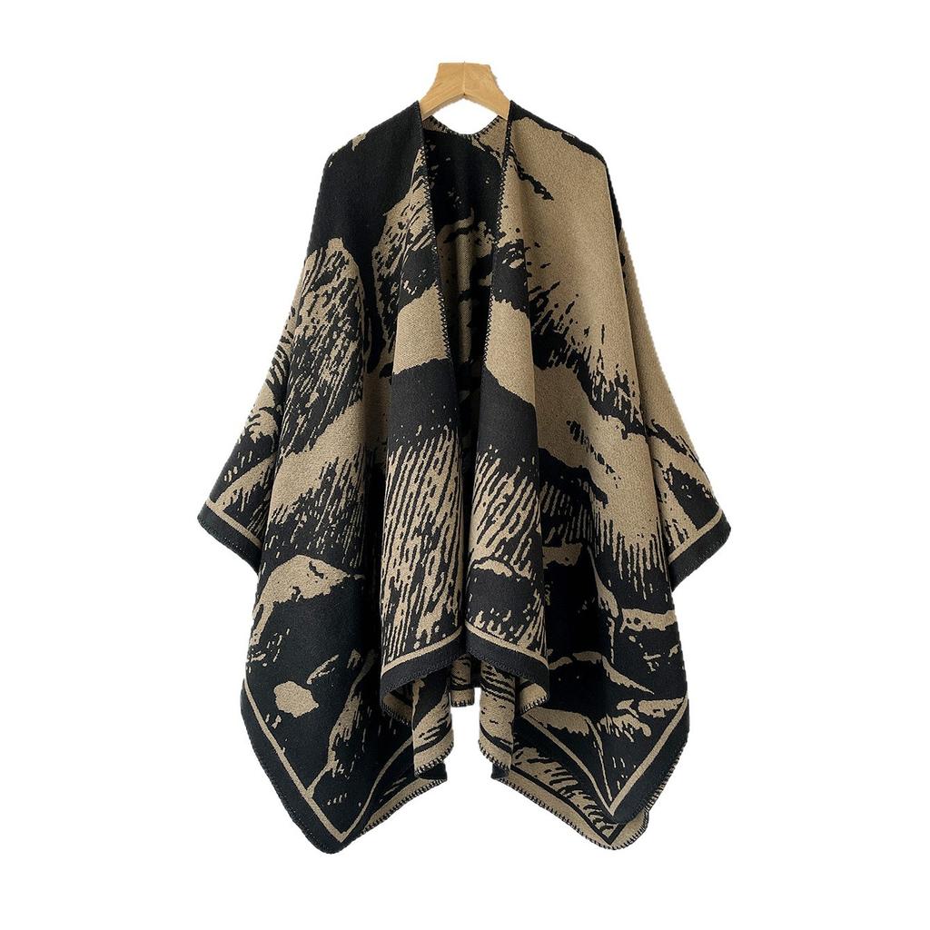 New Chinese Style Shawl With High-End Imitation Cashmere Double-Sided Knitted Shawl Cape Travel Warm Cape