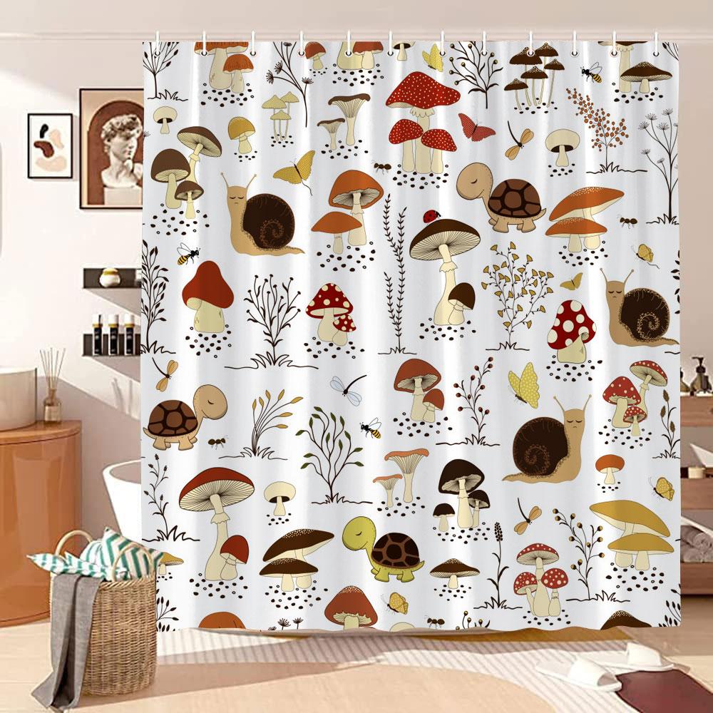 Mushroom Shower Curtain Retro Butterfly Floral Boho Moon Botanical Wildflowers Green Plant Aesthetic Bath Curtain Bathroom Decor