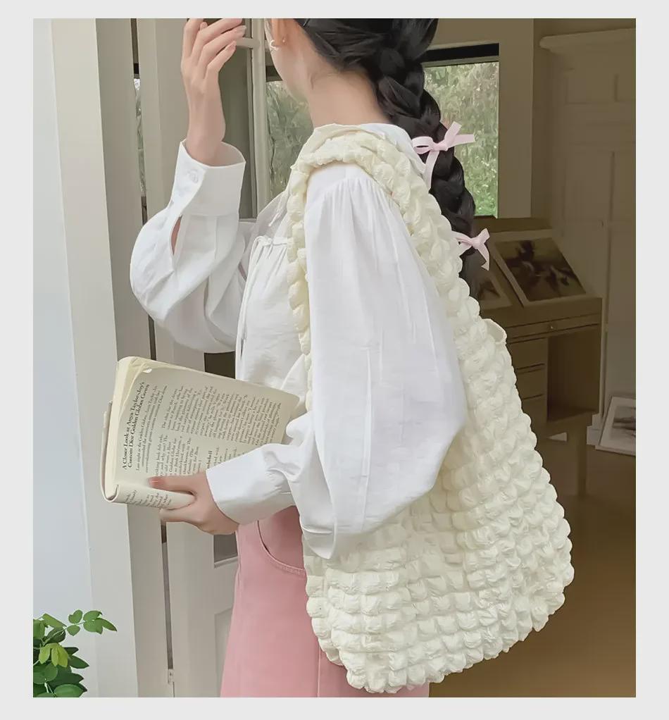 Korean Style Cloud Bubble Pleated Shoulder Handbag for Women, Large Capacity Mother-and-Child Cloth Bag