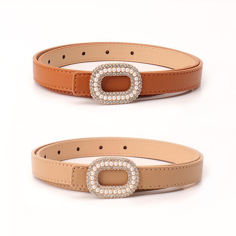 Women's PU Leather Belt Shiny Rhinestone Pearl Buckle Lightweight Waist Accessory for Jeans Daily Casual Wear