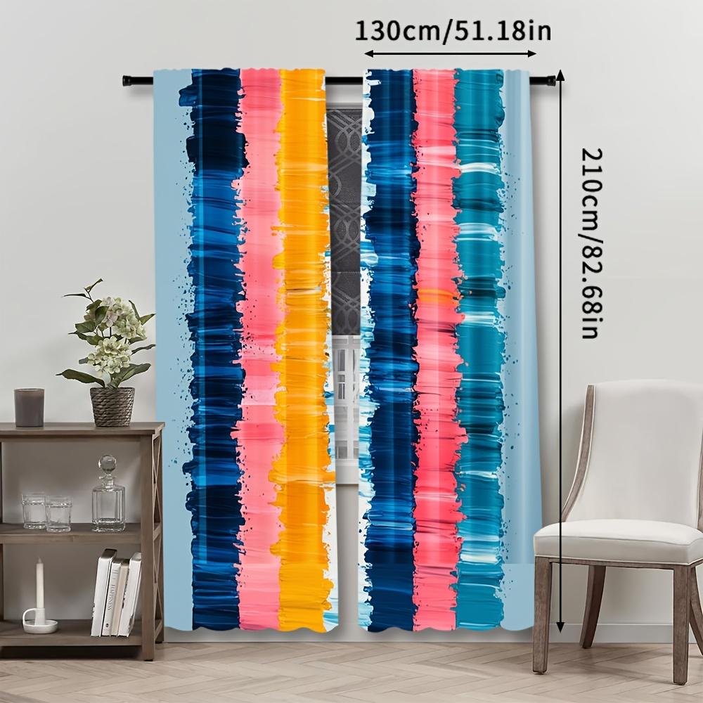 Set Of 2 Contemporary Curtains Fashion Oil Painting Design Semi Polyester Pongee Woven Decorat Curtain Sheer Made With Rod Pocket Machine Washable