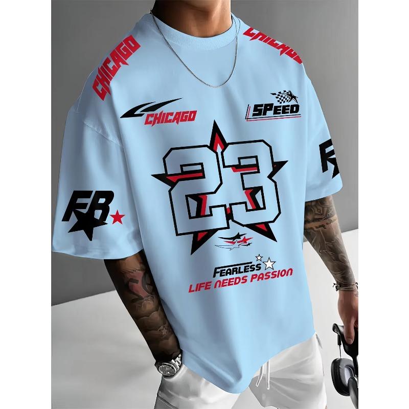 Sommer Herren Chicago Schwarz Rot Weiß Bedruckt 23 Muster Rundhals Atmungsaktiv Lässiges T-Shirt Locker Outdoor Oberteil