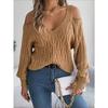 Herbst- und Winter-Casual-Unifarben-Twist-Off-Shoulder-Laternenärmel-Pullover