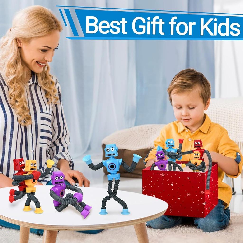 4-pack Telescopische Zuignap Robot Speelgoed, ABS Veilig Materiaal, Veelkleurige Leuke Set