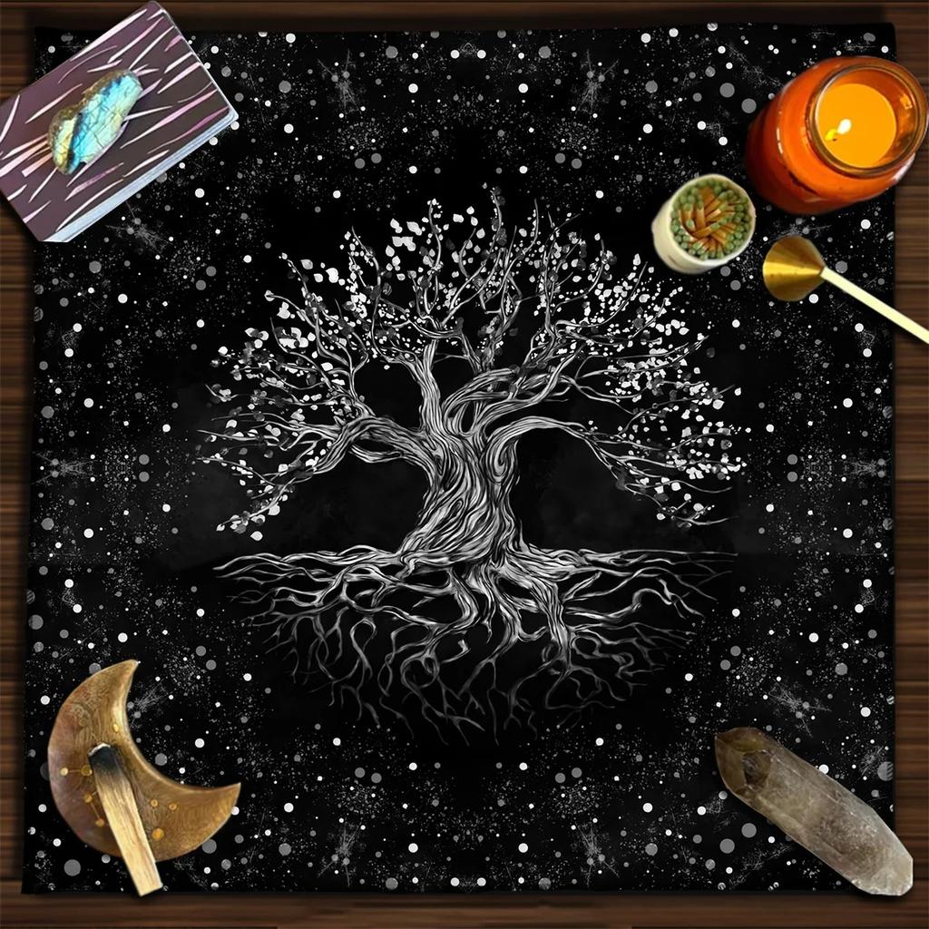 Lebensbaum Tarotkarte Tischdecke Mondphase Pflanzen Tischdecke für Tarot Hexe Wicca Altar Tuch Divination Tuch Kartenunterlage