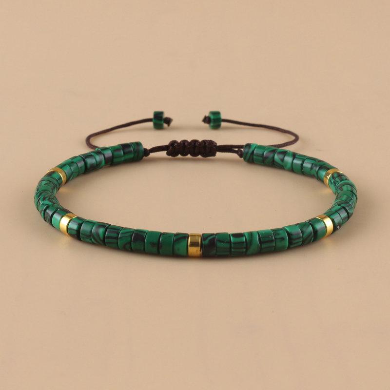 Bohemian natural malachite beads bracelet, handmade adjustable, suitable for daily wear and holiday gifts