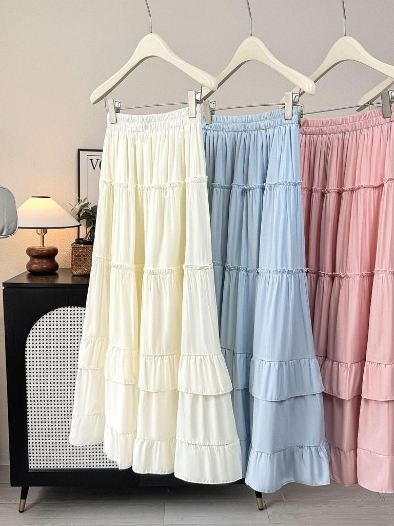 Women's Draped Ruffle Lace Skirt - Loose Hem Vacation Umbrella Skirt for Spring/Summer 2026