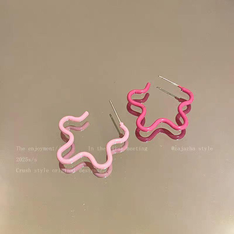 Modré gradientní květinové náušnice s pečeným lakem - Puzetky ve tvaru sladkého srdce pro ženy, Letní šperky