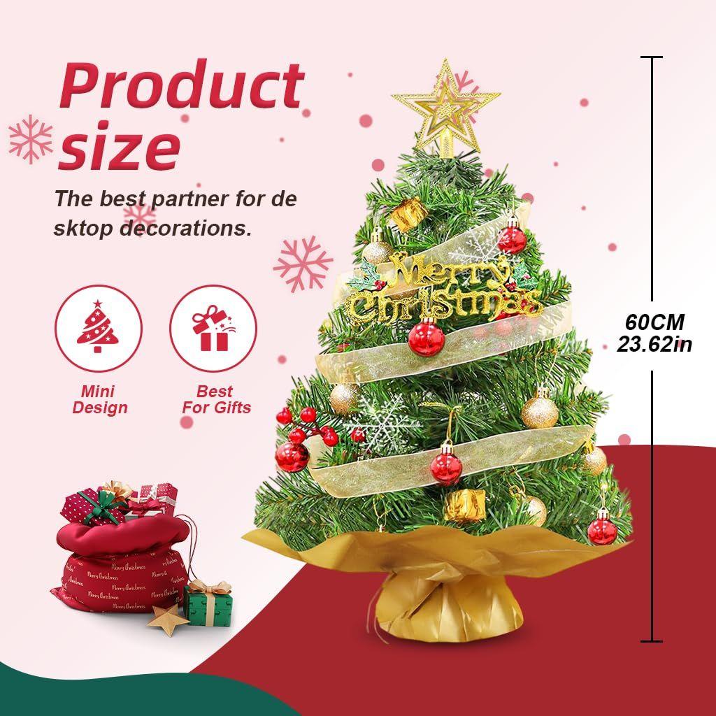 60 CM Christmas Tree for Home Decor with Full Set Decorative Items, Premium Mini Xmas Trees for Christmas