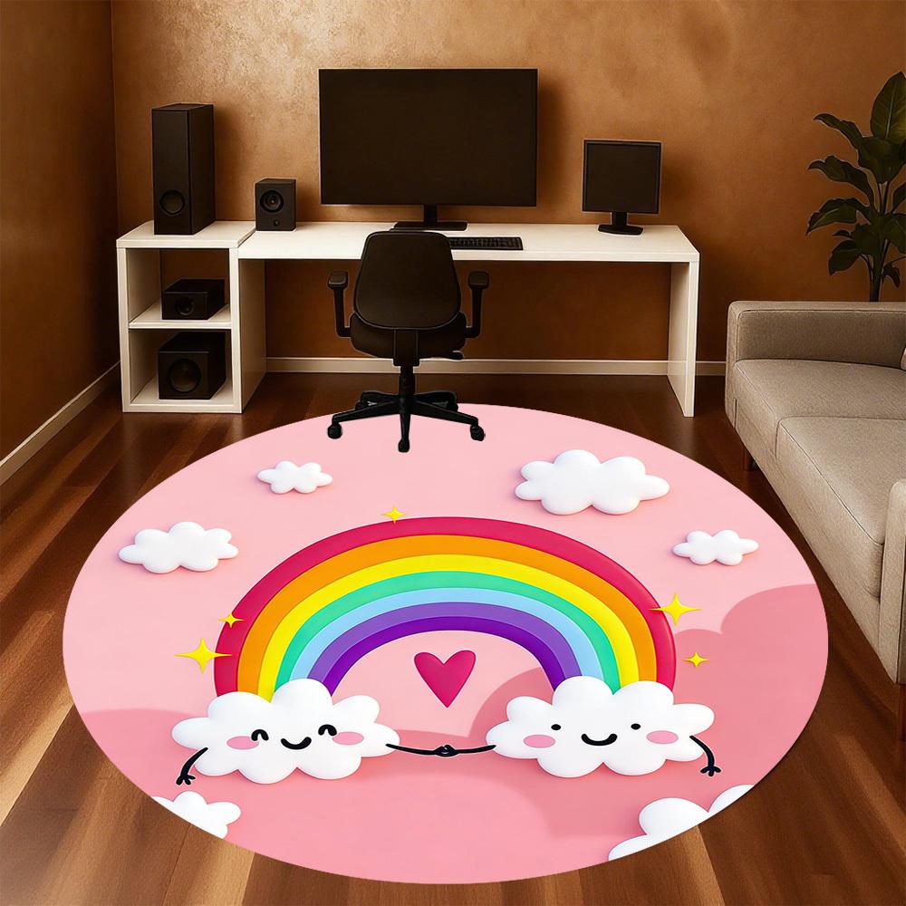 1pc rainbow cloud Round Chair mat office Area Rug - Non-Slip, Floor Mat for Office, Bedroom, and Indoor Decor p127280